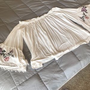 Off the Shoulder Bell Sleeve Blouse